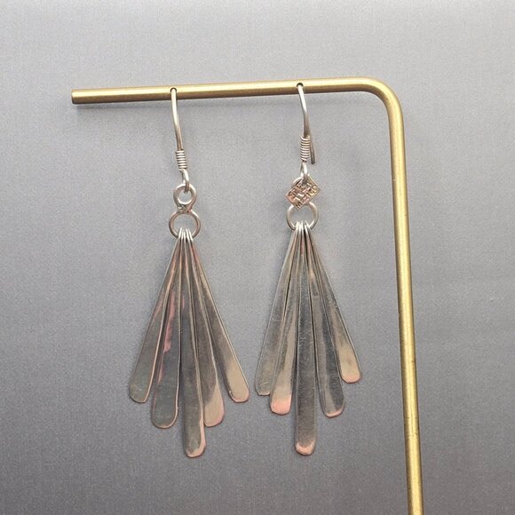VTG Taxco TV-21 Sterling Silver Fan Dangle Earrings 2.75" Mexico 11.45g - Picture 7 of 9